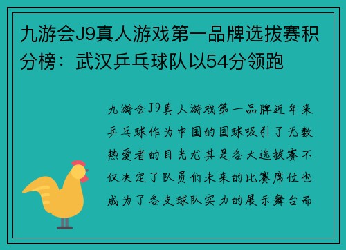 九游会J9真人游戏第一品牌选拔赛积分榜：武汉乒乓球队以54分领跑